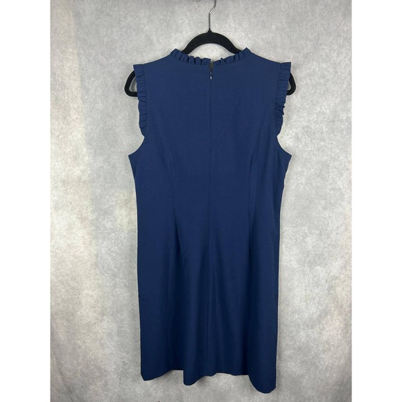 J. Crew Navy Blue Sleeveless Ruffle Neck Shift Dress Women Size 12 - Picture 6 of 11